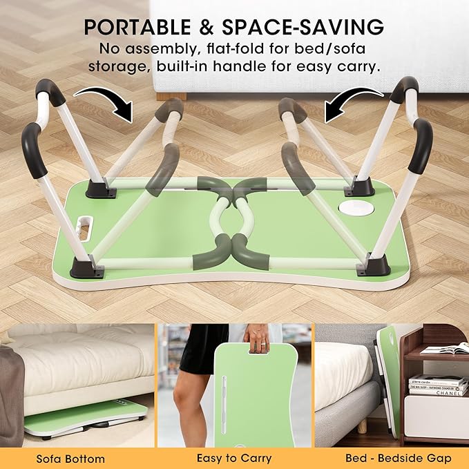 Folding Lap Desk, 23.6 Inch Wood Laptop Bed Desk with Cup Holder, Portable Bed Table for Working Writing Reading & Eating for Bed, Sofa, Couch, Floor - Green