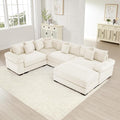 KEIKI 117" U-Shaped Oversized Corduroy Modular Cloud Sectional Sofa with 1 Ottoman, High-Density Foam Cushion, Extra-Thick Armrest, 4-Seater Fluffy Corner Couch with 14 Pillow, for Living Room, Beige