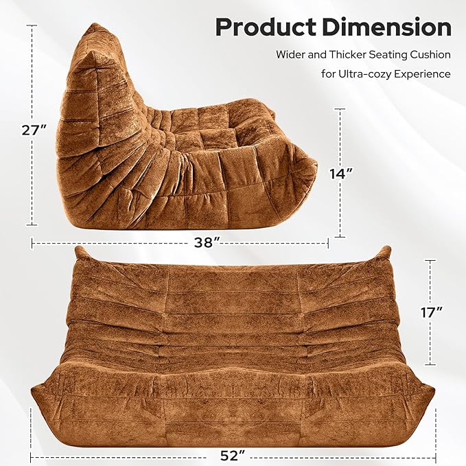 HABUTWAY Bean Bag Chair, Giant Bean Bag Chairs for Adults, 3 Seater Fireside Chair, Lazy Large Floor Bean Bag Sofa for Living Room, Bedroom, Dorm, Office (Brown)