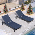 PURPLE LEAF Oversize Patio Wicker Chaise Lounge 2 Piece, Aluminum Outdoor Pool Lounge Chair with Adjustment Backrest, Breathable Lounger Sunbath Tanning Recliner for Poolside, Garden, Navy Blue