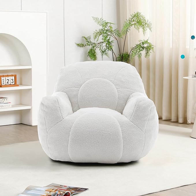 Bean Bag Chair, Bean Bag Couch for Adults Kids, Comfy Flower-Shaped Chair with Filler Armrests Stuffed High-Density Foam Stuffed Sofa Lounge Floor Sofa for Bedroom,Gaming, Reading, White