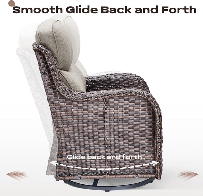 Rilyson Outdoor Patio Furniture Set - Weather Resistant Wicker,High Back,6 inch Cushions,4 Piece Patio Furniture Set with Swivel Rocker Chairs and Ottomans for Deck Porch Yard,Brown/Beige