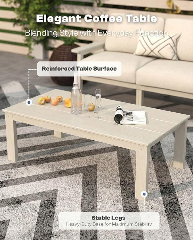 Patio Kingdom Patio Furniture Set 3 Seats, HDPE Outdoor Sectional with Washable Beige Thick Cushions, Coffee Table & Side Table, Patio Conversation Sets for Lawn, Garden, Porch, Balcony (White Frame)