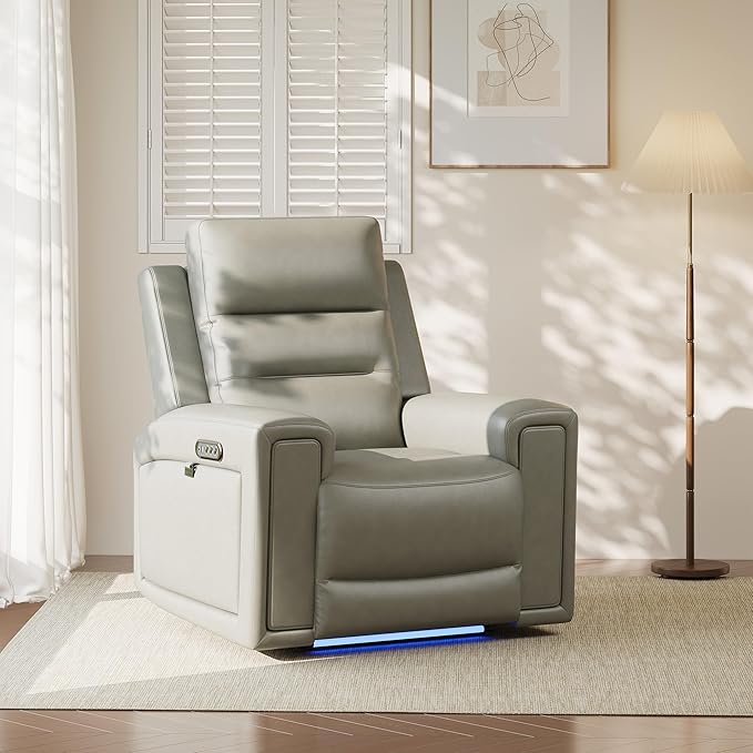 COLAMY Aura Triple Motors Power Recliner Chairs with USB and Type C Port, Home Theater Chair with LED Lights, Electric Wall Hugger Recliner for Living Room, Grey