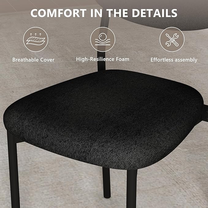 Einhomn Modern Dining Chairs Set of 2, Stackable Upholstered Dining Room Chairs, Kitchen Chairs w/Soft Velvet Backrest & Sturdy Metal Legs for Living Room, Restaurant, Black