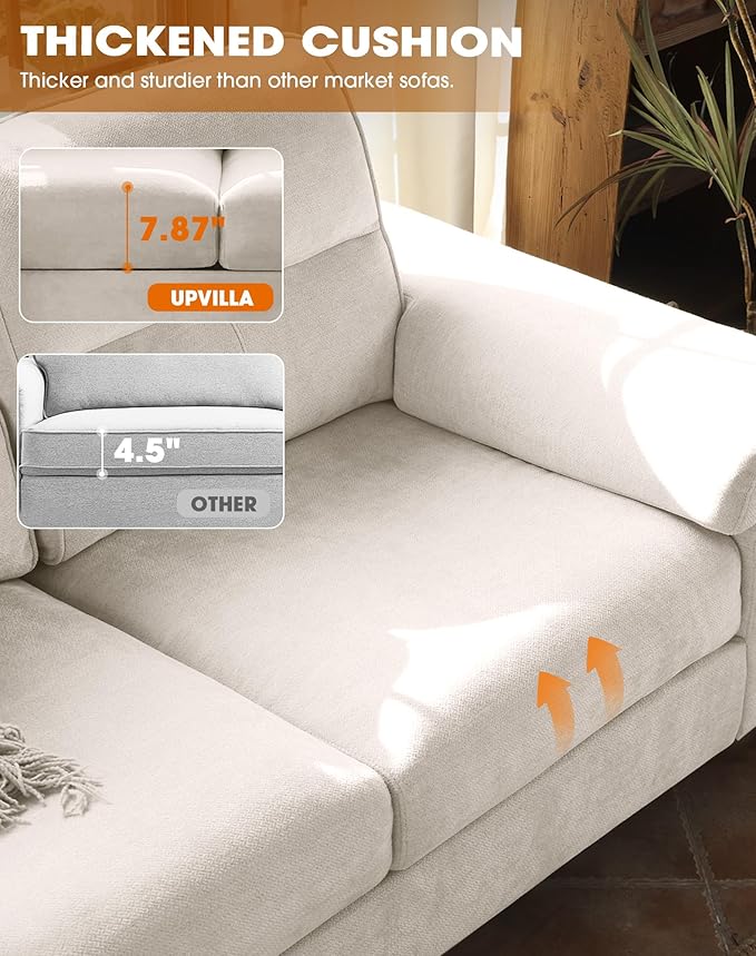Upvilla 71.25" Modern Sofa Couch for Living Room, Deep Seat Sofas with 8”Cushion, Comfy 2-Seater Chenille Loveseat with Convertible Armrest, Removable Sofa Cover, High Leg (Beige)