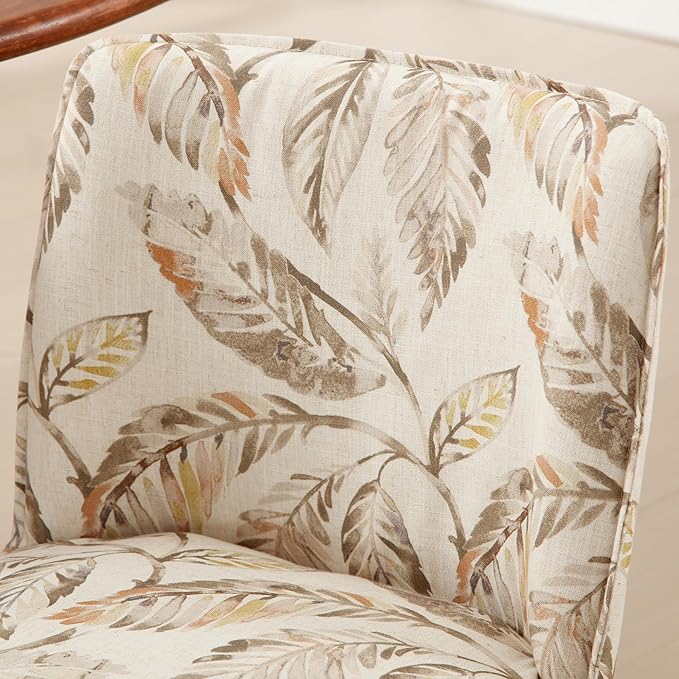 chairus Farmhouse Dining Chairs Set of 2, Upholstered Comfy Dining Room Chairs Linen Fabric Walnut Brown Wood Kitchen Chairs for Dining Table, Living Room, Kitchen, Floral Pattern