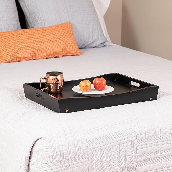 BIRDROCK HOME Wood Bed Tray for Eating | TV Tray with Folding Legs | Wide Breakfast Serving Lap Desk with Sides & Handles | Laptop Table | Foldable Study Writing Table | Adjustable Food Tray | Black