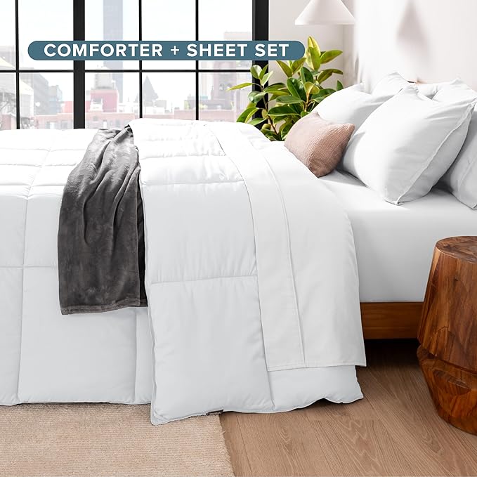 Bare Home Bed-in-A-Bag 5 Piece Comforter & Sheet Set - Twin - Goose Down Alternative - Ultra-Soft 1800 Premium Bedding Set (Twin, Grey/Grey)