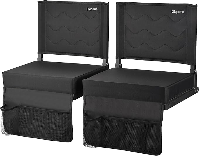 Stadium Seats for Bleachers with Back Support,Bleacher Chairs with Back and Cushion,Bleacher Seats, Portable Stadium Seats, Thick Padded Folding Chair, Comfort for Sports Events, Black 2pcs