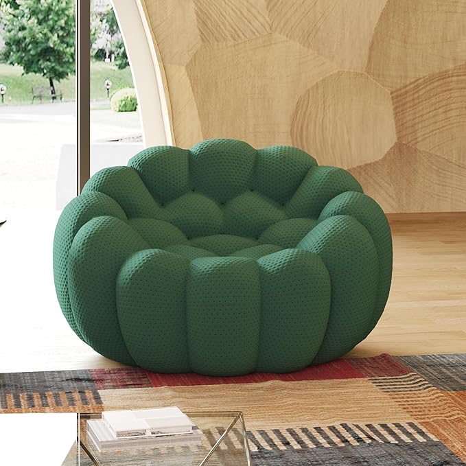 JACH 49.21'' Modern Lazy Floor Sofa, Oversized Bubble Couch Chair, Upholstered Mesh Fabric Bubble Sofa, 3D Honeycomb Shape Curved Couch for Living Room, Office, Apartment, Small Space (Green)