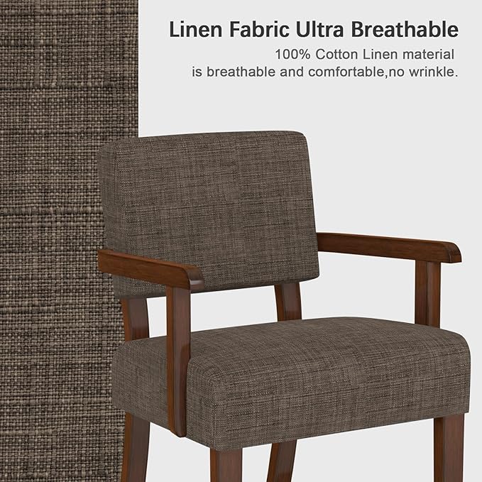 FAGAGA Accent Chair,Armchairs with Solid Wood Frame and Legs,Upholstered Reading Leisure Chair for Bedroom,Office,Waiting Room (Linen, Brown, One Chair)