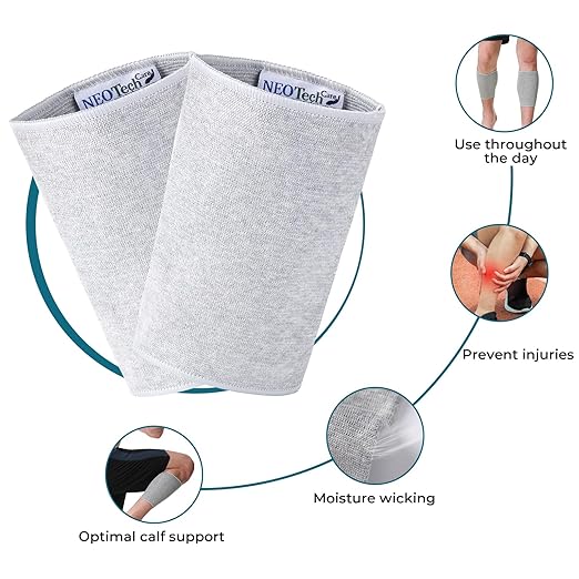 NeoTech Care Calf Compression Sleeve for Calves Support or Shin Splint (Gray Color, Size S, 1 Pair)