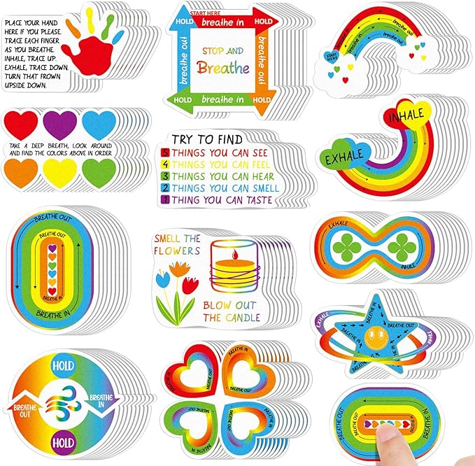 Fulmoon 120 Pcs Anxiety Sensory Stickers Textured Sensory Strips Tactile Rough Calm Sensory Stickers Adhesive Tactile Fidget Tool for Classroom Desk Adults Teens Anxiety Relief (Rainbow Color)