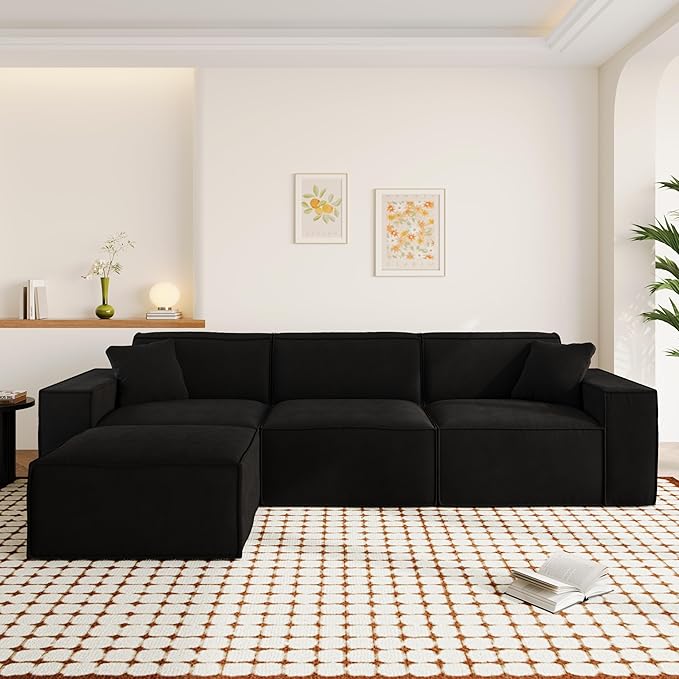 110"Cloud Sectional Couch, Chenille Boneless Couch L Shaped with Deep Seats & Wide Armrests, Convertible Modular Sectional Sofa Memory Foam Compression Floor Sofa for Living Room, No Assembly Required