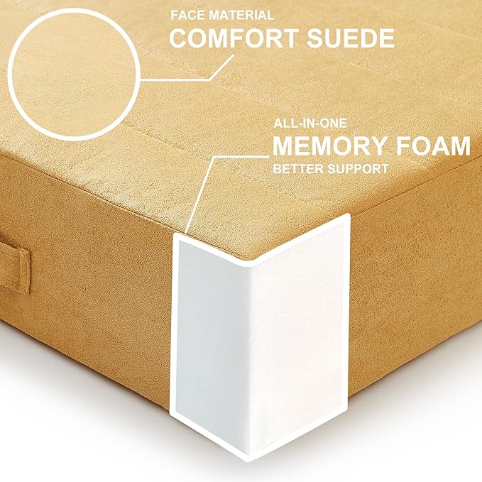 JKMAX 2 Pcs High Density Foam Floor Pillow - Upgraded Large Pillows Seating for Adults - Outdoor Floor Cushion with Soft Tufted Cover - Yoga Pillows for Sitting On Floor - 22 Inch Yellow