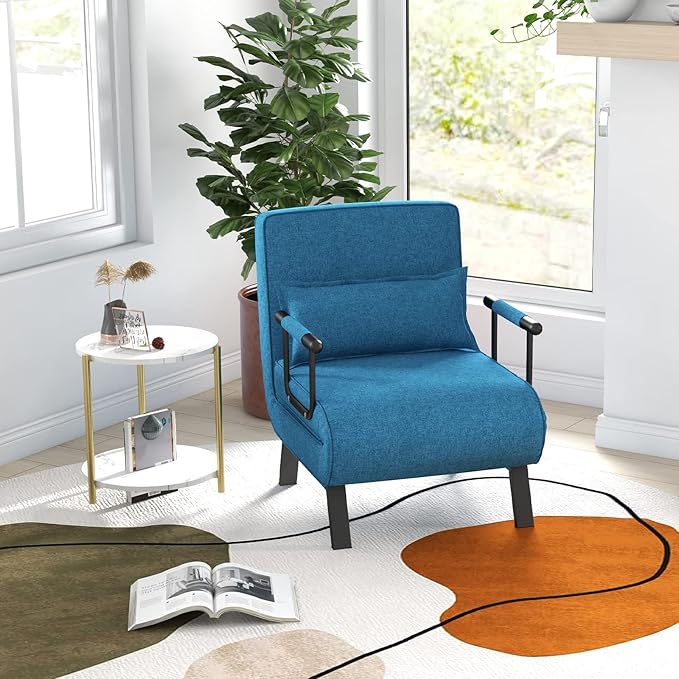 KOMFOTT Convertible Sleeper Chair Bed, 4-in-1 Folding Sofa Bed with 6-Position Adjustable Backrest, Upholstered Chaise Lounge with Removable Pillow, Leisure Recliner Lounge Couch for Home Office