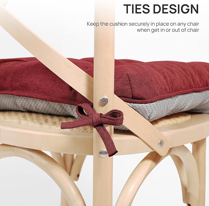 Love's cabin Memory Foam Chair Cushions Set of 4, Outdoor/Indoor Chair Pads for Dining Chairs 4 Pack, Seat Cushions for Kitchen, Dining Room, Office, Patio Chairs, 15.5"x15.5"x3.5" Burgundy
