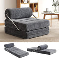 4-in-1 Folding Sofa Bed, Easy Assembly Chenille Boneless Couch, Convertible Sleeper Chair with Back Support, Small Floor Futon Sofa for Living Room & Bedroom, Single (Grey)