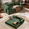 Convertible Corduroy Sleeper Sofa Bed with Cylindrical Pillows,Convertible Mattress Sofa with Fixed Shape Frame, Living Room Bedroom Lounge Studio Use Floor Sofa Lounge,Green