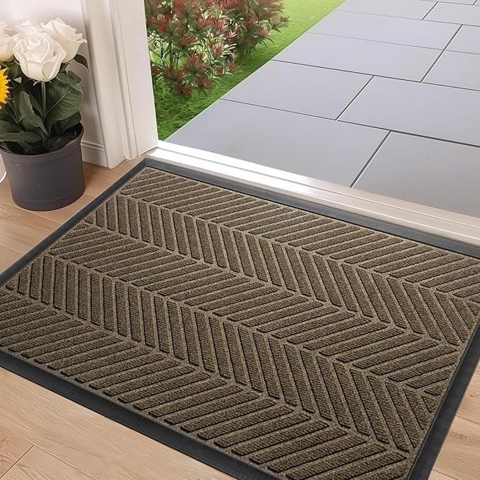 XADP Front Door Mat 47"x32" Indoors Outdoors Welcome Mats, Waterproof Non-Slip Rubber Backing Heavy Duty Doormat Outside Entrance, Low Profile Entryway Rugs Floor Mat for Patio, Pattern A Brown