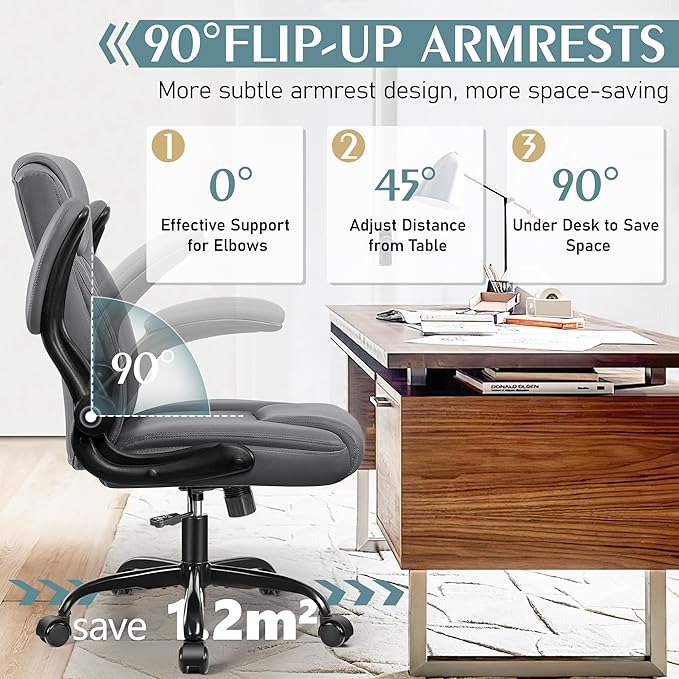 Leather Office Chair, PU Home Computer Desk Chairs with Ergonomic Back Support, 360°Swivel Free, Small Gaming Chair with Wheels and Adjustable Armrests, for Short People Use