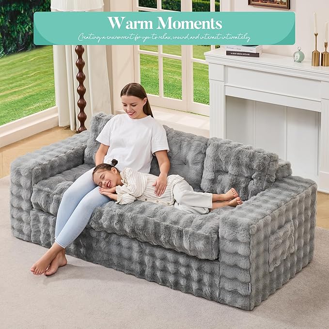 Hobestluk 3-Seater Sofa Boneless Couch with Tufted Button Design 2 in 1 Comfy Cloud Couch Oversized Sofa for Living Room Bedroom Apartment or Office (Grey, 3 Seater)