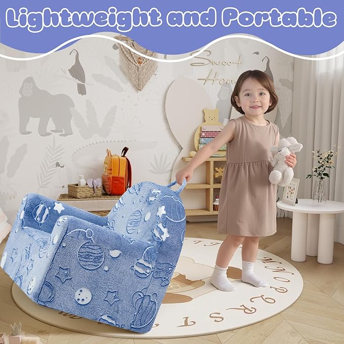 MeMoreCool Comfy Toddler Chair for 1-3 Years Old, Glow Space Kids Reading Chair, Soft Plush Toddler Armchair, Cozy Foam Lounge Kids Armchair for Baby Room, Living Room, Playroom, Reading Nook