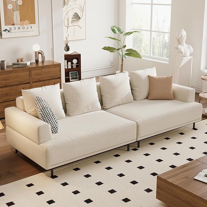 Modular Sectional Sofa for Living Room, 109.4" Wide Mid-Century Modern Fabric Couch with Cozy Seating, Suitable for Living Room, Bedroom & Daily Relaxation - Beige