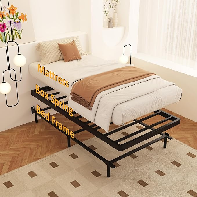 Maenizi Twin Box Spring 2 Inch Low Profile, Heavy Duty Metal Box Spring Bed Base Bunkie Board, Mattress Foundation, Easy Assembly, Noise Free, Black