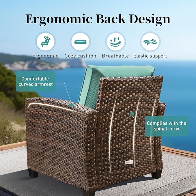 Patio Furniture Set Outdoor Furniture Brown Wicker Rattan Patio Conversation Sets with Cushion Outside Sofa Set,7 Pieces with Rectangular Firepit Table,9 Seats,Blue
