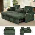 Sleeper Sofa Bed, 81” Pull Out Couch Bed with Reversible Storage Chaise, 3 in 1 L-Shaped Couch with Charging Station, Cup Holder, Side Pocket, Plush Corduroy Couches for Living Room(Green)