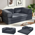 COMAX Futon Sofa Bed, 4-in-1 Floor Foldable Sofa Couch Bed Queen with L-Shaped Armrests, Convertible Folding Chair Bed Sleeper Mattress Fold Out Comfy Lounge for Living Room Bedroom, Faux Fur Ash Gray