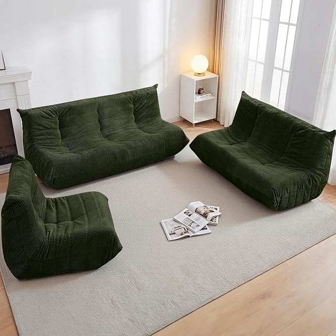 Bean Bag Chair,Giant Beanbag Chairs for Adults,Comfy Large Fireside Chair Lazy Sofa,Corduroy Bean Bag Lounger with Memory Foam Filled,Floor Sofa Couch for Home,Living Room (Green, Loveseat)