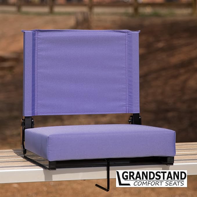 Flash Furniture Grandstand Portable Stadium Seats for Bleachers or Benches, Folding Padded Stadium Chairs with Handle, Pack of 2, 500 lb. Weight Capacity, Purple