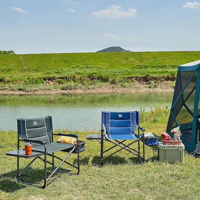 Timber Ridge XXL Oversized Directors Chair 600lbs - Heavy Duty Camping Chair with Cooler Bag & Table, Portable Folding Chair with Wide Seat for Tailgating, Patio, Outdoor - Blue (2 Pack)