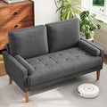 Loveseat Sofa with Solid Wood Legs,48" Small Corduroy Couches for Small Spaces, Mid Century Modern Love Seat for Living Room, Bedroom, Easy Assembly with Throw Pillow, Grey
