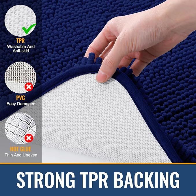 Arotive Bathroom Rugs 30x20, Extra Soft Absorbent Shaggy Chenille Bath Rugs, Machine Washable Rubber Backing Non-Slip Bath Mats for Bathroom Floor Tub and Shower, Home Decor Accessories, Navy