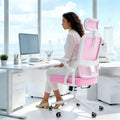 Ergonomic Office Chair - 400LB Comfy Desk Chairs with Adjustable Headrest and Lumbar Back Support, Mesh Computer Chairs with Wheels and Arms for Home Office, Study (218Pink-With Headrest)