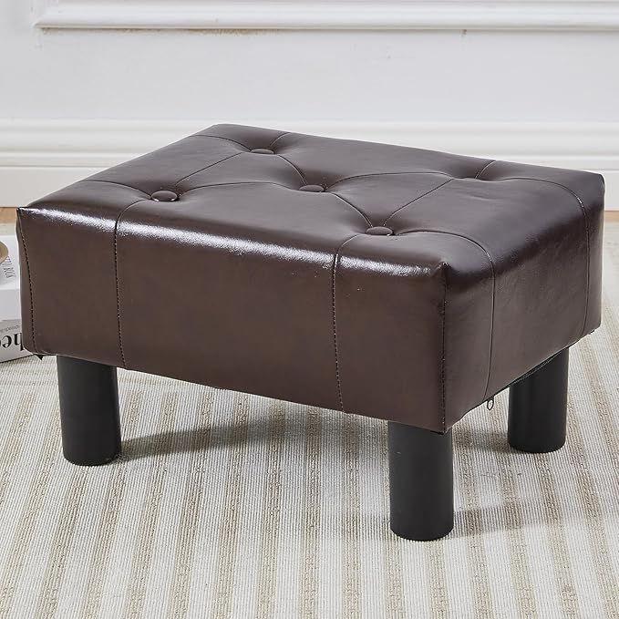 FIMIVIBI Small Foot Stool Ottoman, Faux Leather Footstool Ottoman Foot Rest for Couch, Rectangle Footstools and Ottomans Small for Living Room, Entryway and Bedroom (Brown)