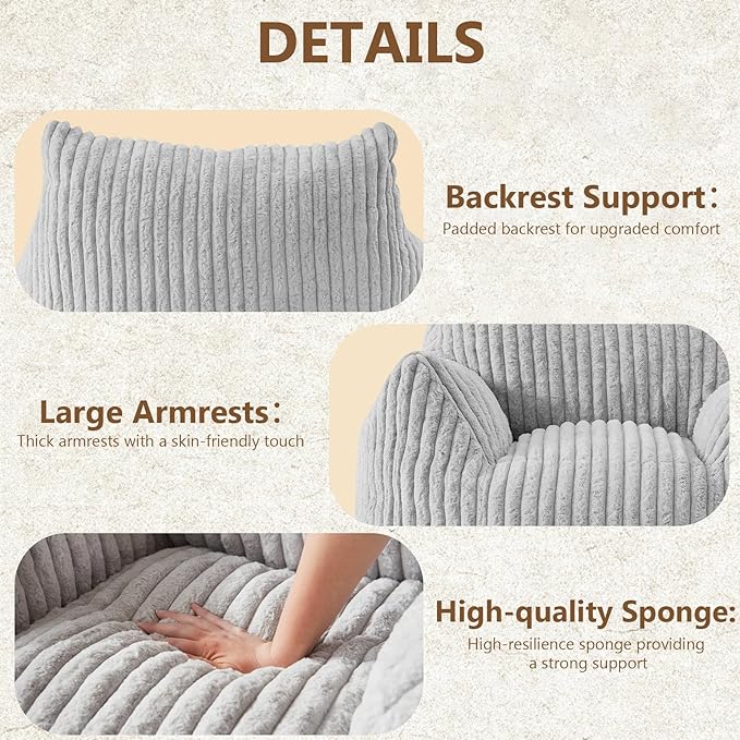 Achicsofar Giant Bean Bag Chairs for Adults Teens, Large Bean Bag Sofa Chairs with Filling Comfy Fuzzy BeanBag Chair with Armrests for Bedroom Living Room Reading