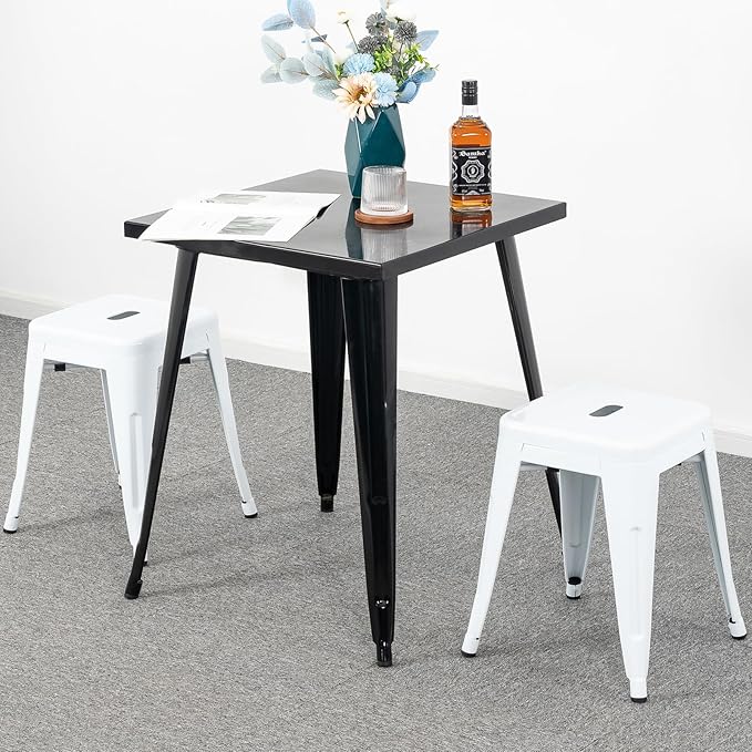 Brage Living 18 Inch Industrial Metal Stools Set of 2, Short Stackable Classroom Stools, Backless Metal Dining Chairs for Indoor Outdoor, Kitchen (White)