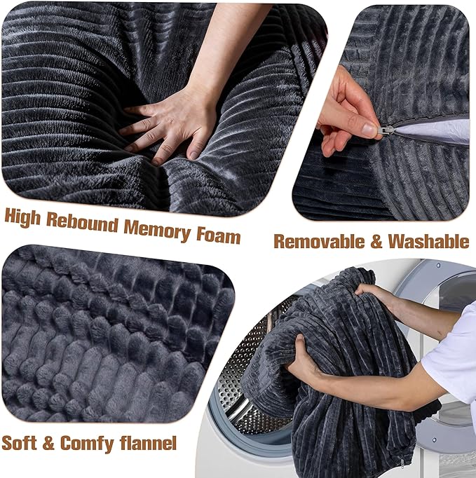 nalone 4-in-1 Giant Bean Bag Chair for Adults, 6.4 FT Memory Foam Filled Beanbag Chair, Floor Sofa Bed with Fluffy Washable Flannel Cover, Lounge Couch for Bedroom, Living Room (Grey)