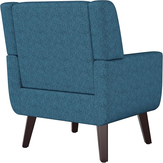 Accent Chairs Set of 2, Mid-Century Modern Upholstered Living Room Armchair, Comfy Linen Fabric Single Reading Arm Chair with Tufted Back and Wood Legs for Bedroom, Club (2, Dark Teal)