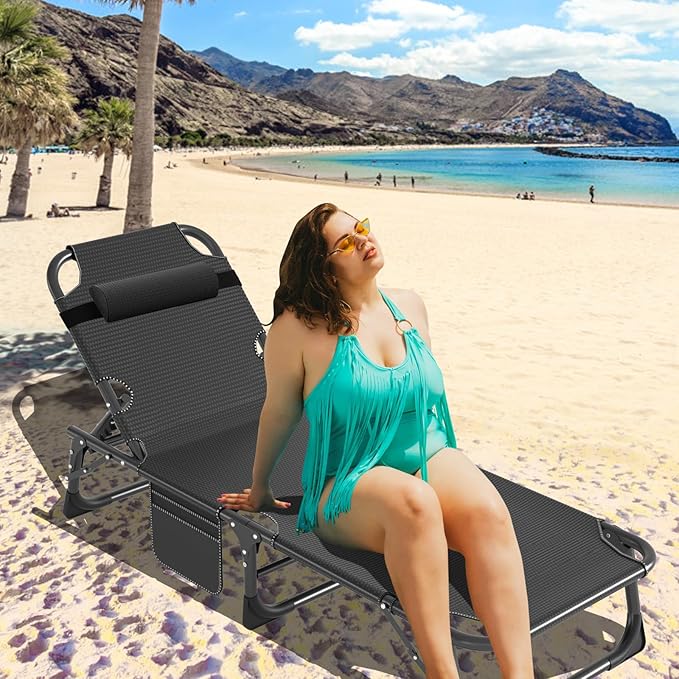 MOPHOTO Folding Chaise Lounge Chair 5-Position, Folding Cot, Heavy Duty Patio Chaise Lounges for Outside, Poolside, Beach, Lawn, Camping (Lounge Cot, Breezy Oceanic)