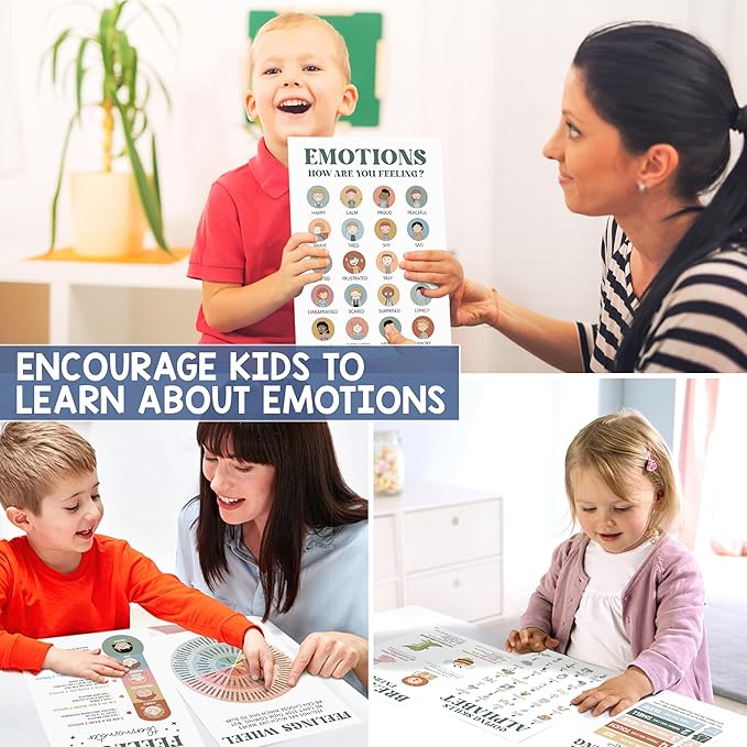 12 Retro Calming Corner Classroom Posters (10x14) - Feelings Wheel & Emotions Poster for Kids, Calm Down Corner Supplies for Therapy Office Decor, Mental Health Wall Art for Preschool and Teachers