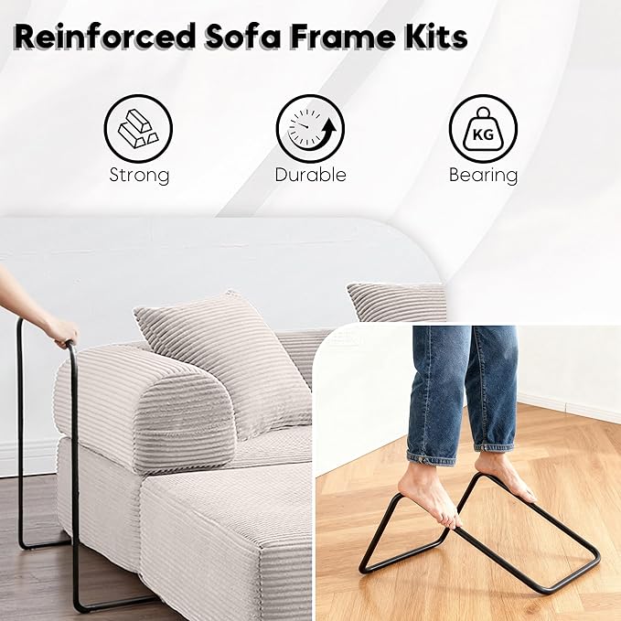L Shape Convertible Sofa Bed with Cylindrical Pillow and Storage Pocket, Convertible Sofa Couch Bed with Support Frame for Living Room Bedroom Children Room-Beige