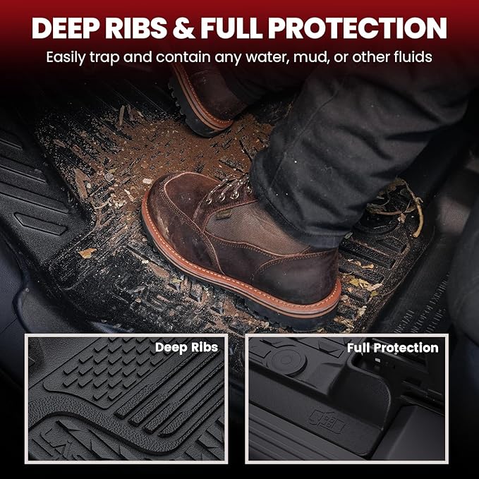 LASFIT Floor Mats for 2019-2024 Dodge Ram 1500 Quad Cab Without 2nd Row Under Seat Storage, Fit for Bench Seat & Carpet Flooring, All Weather TPE Custom Fit Car Mats Floor Liners 1st & 2nd Row, Black