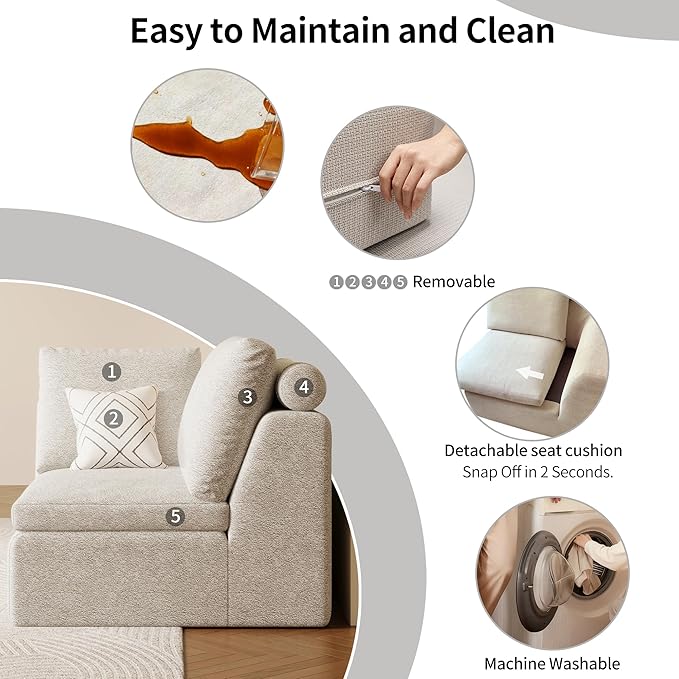 OTSLTSOO Cloud Couch Loveseat, 79" Boneless Deep Seat Sofa with 2 Ottomans, 2-Seater Modular Ergonomic Couch for Living Room, Memory Foam Comfy Sofa No Assembly Required (Beige,2 Ottomans)