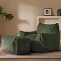 Oversized Bean Bag Chaise Lounge Chair Indoor for Adults with Armrests & Ottoman - Giant Comfy Green Beanbag Lazy Floor Sofa Cloud Accent Chair for Reading, Gaming, Cozy Plush Cloud Mini Couch